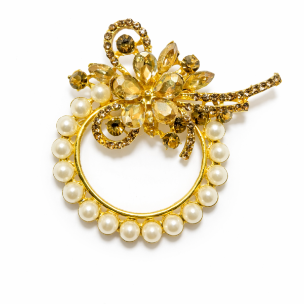 Elegant Pearl & Crystal Hijab Brooch Pin