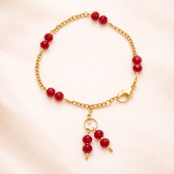 Ruby Crystal Charm Chain Bracelet