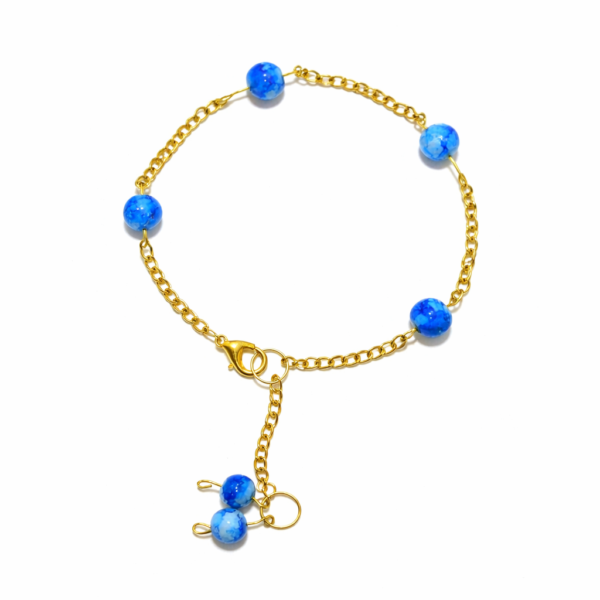 Blue Crystal Beaded Charm Chain Bracelet